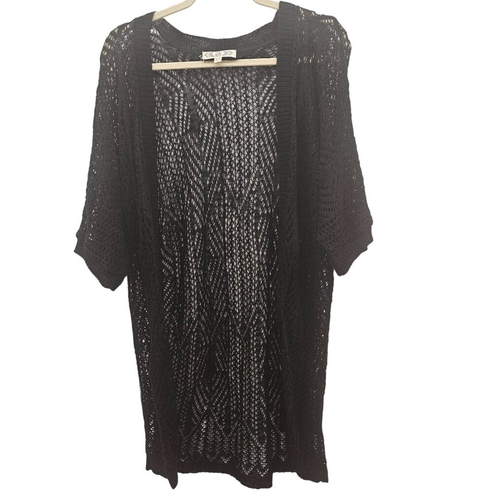 Pink Rose Womens Black Open Knit Cardigan Sweater Size L